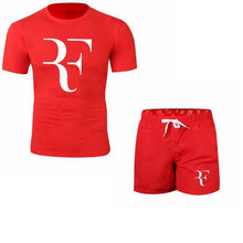 Load image into Gallery viewer, Roger Federer RF Tracksuit Summer Shirt +Shorts Outwear Sporting Men Sets T Shirts clothing Two piece suit Casual Tshirt